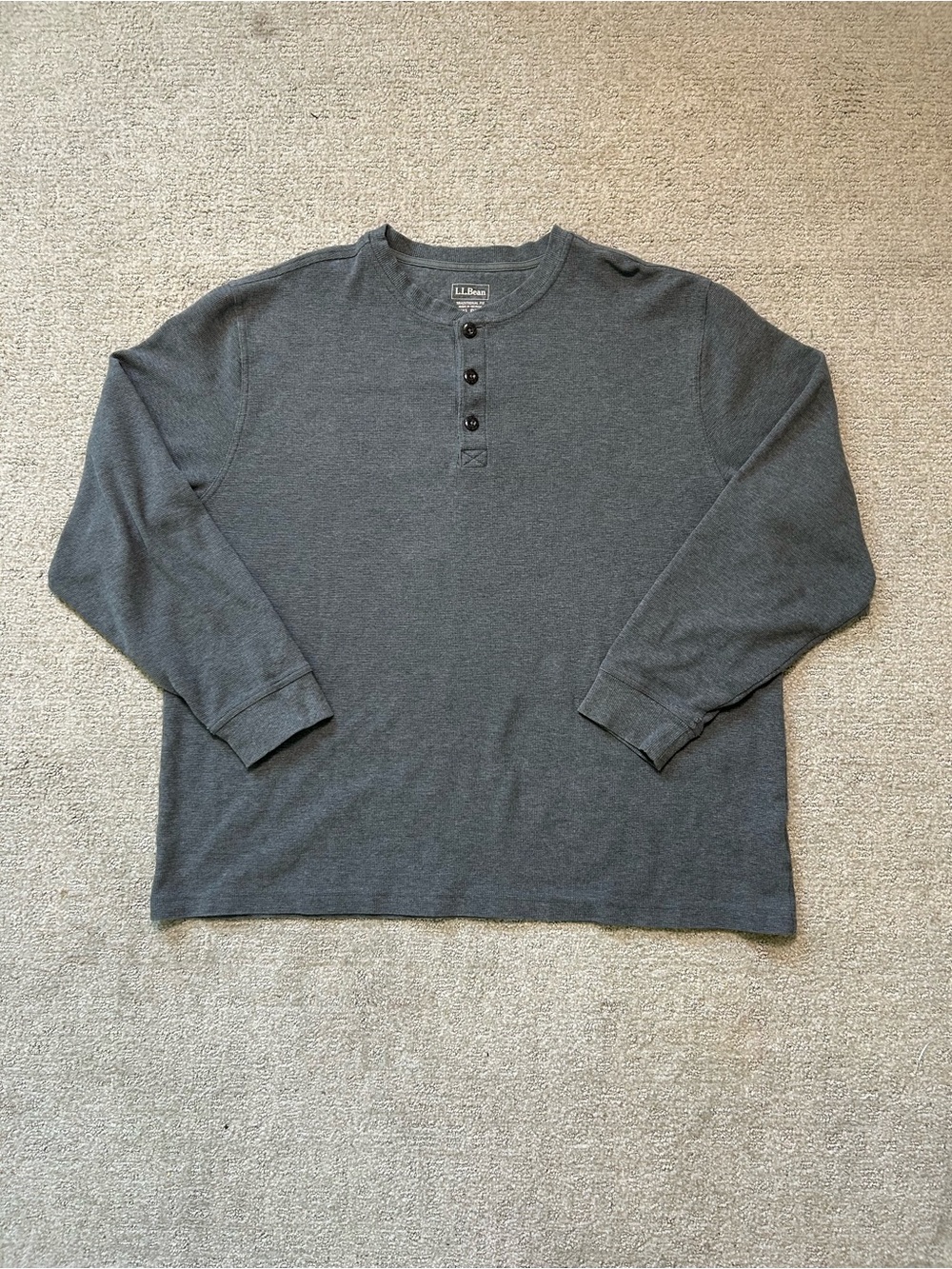 LL Bean Men’s Grey Waffle Knit Long Sleeve Henley Shirt XXL Traditional Fit